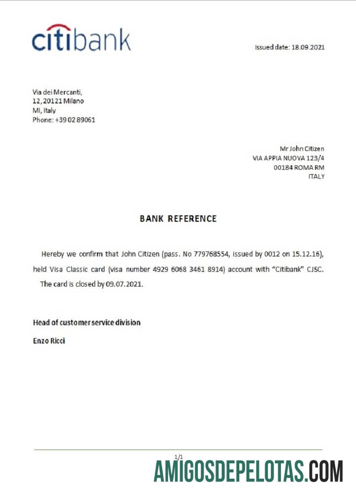 Referência de fechamento do Citibank na Itália baixar para verificação